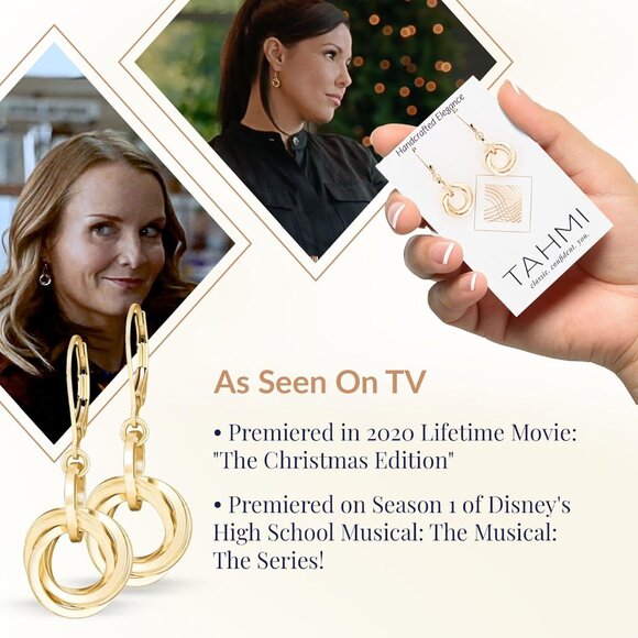 Dressy 14K Yellow Gold-Filled Love Knot Circle Dangle Earrings for Women Classy - Picture 5 of 8